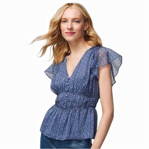 WHBM - Geo Dot V Neck Flutter Sleeve Shell Top